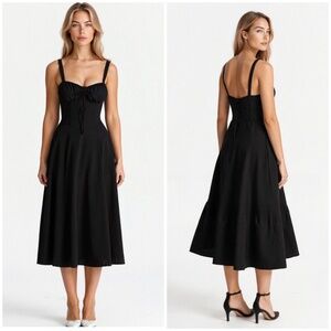 NWT HARPER & LANE SOPHIE BLACK  ELEGANT CORSET MIDI DRESS SIDE SLIT MEDIUM